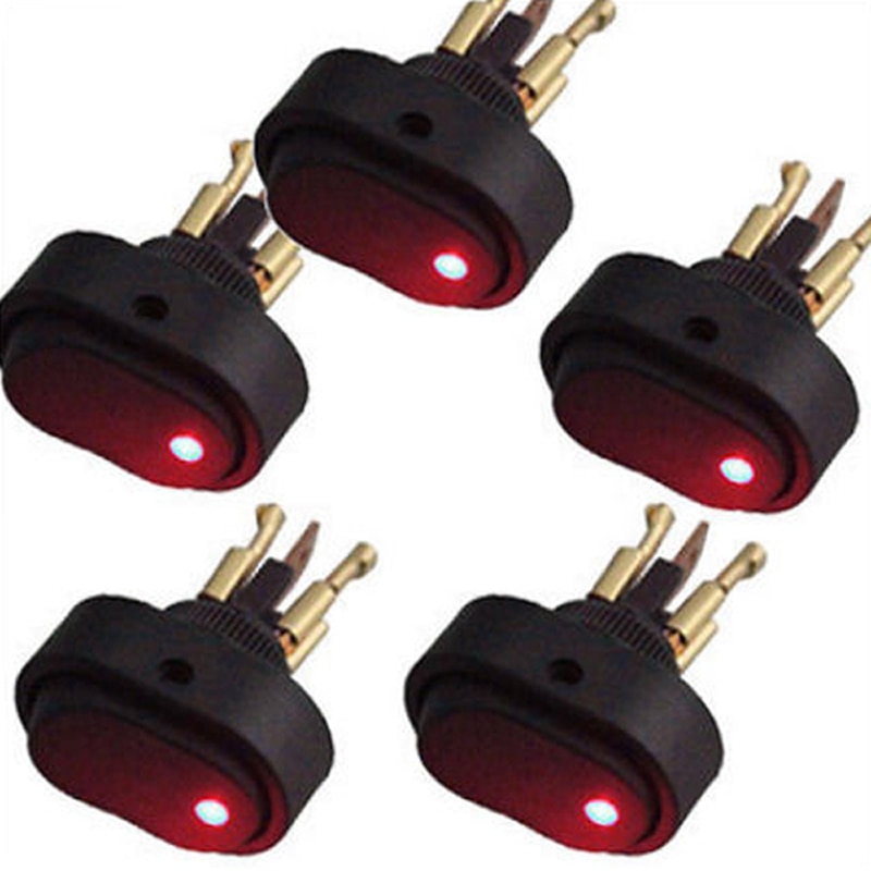 5Pcs Red LED Switch 30A Car 12V DC 30A Boat Auto LED Lamp Rocker SPST Toggle Switch VEQ16 P78 LED Illuminated Car LED Switch