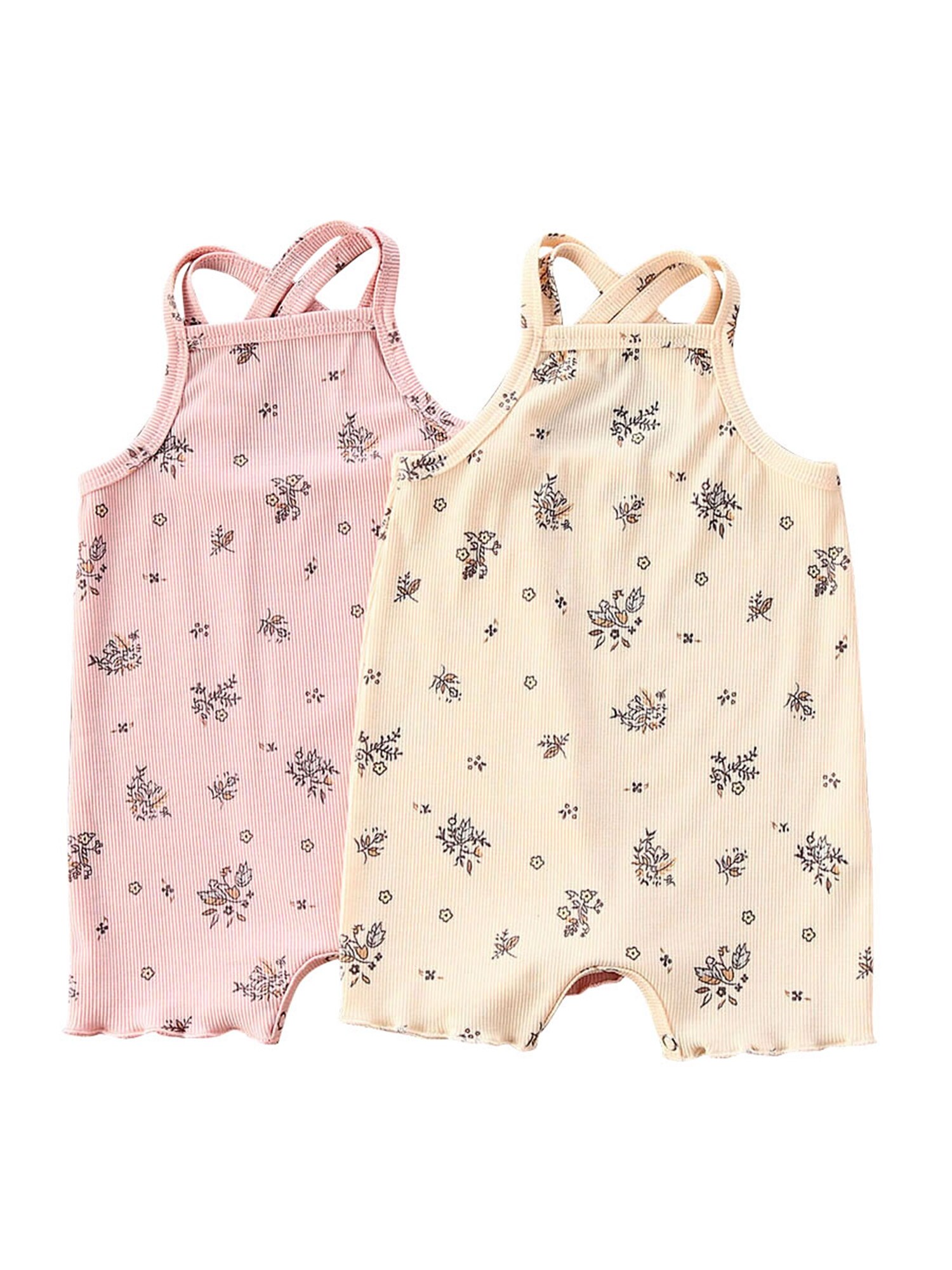 Respirant infantile sans manches barboteuse été doux Style bébé garçons filles fleurs plante impression croix cou sangle jarretelle combinaison