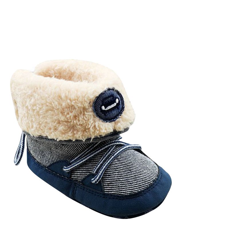 Pasgeboren Baby Jongens Prewalker Zachte Snowboots Faux Fur Lace-Up Laarzen Sneeuw Crib Shoe 0-18M s06: Blauw / 1
