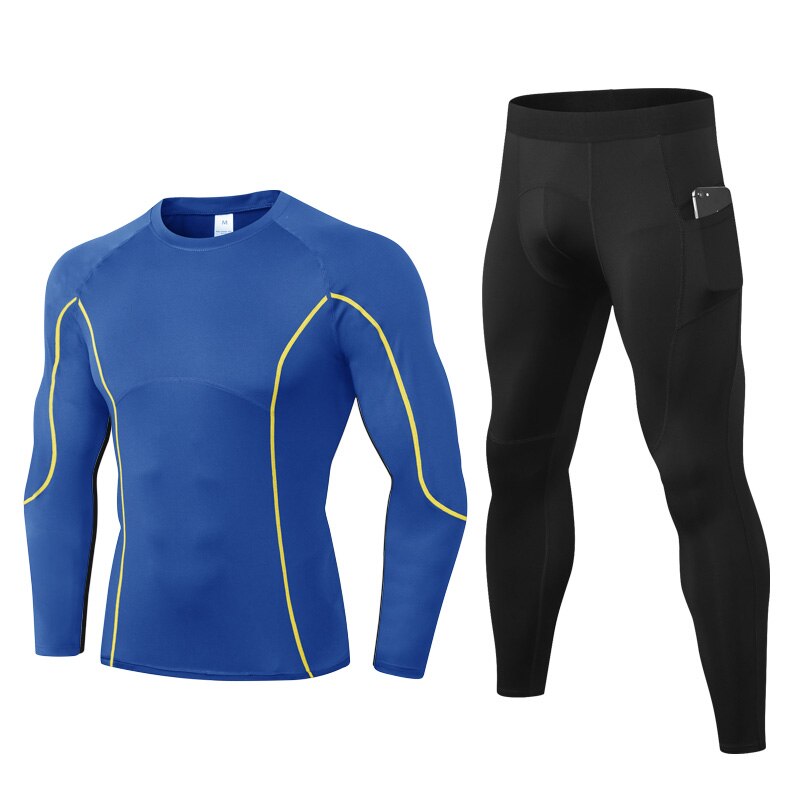 Ensemble de course à pied, combinaison de sport à compression thermique, jogging, nouveaux ensembles de fitness automne-hiver, survêtements d'entraînement, vêtements de fitness pour la salle de sport: Pantalon bleu-noir / S