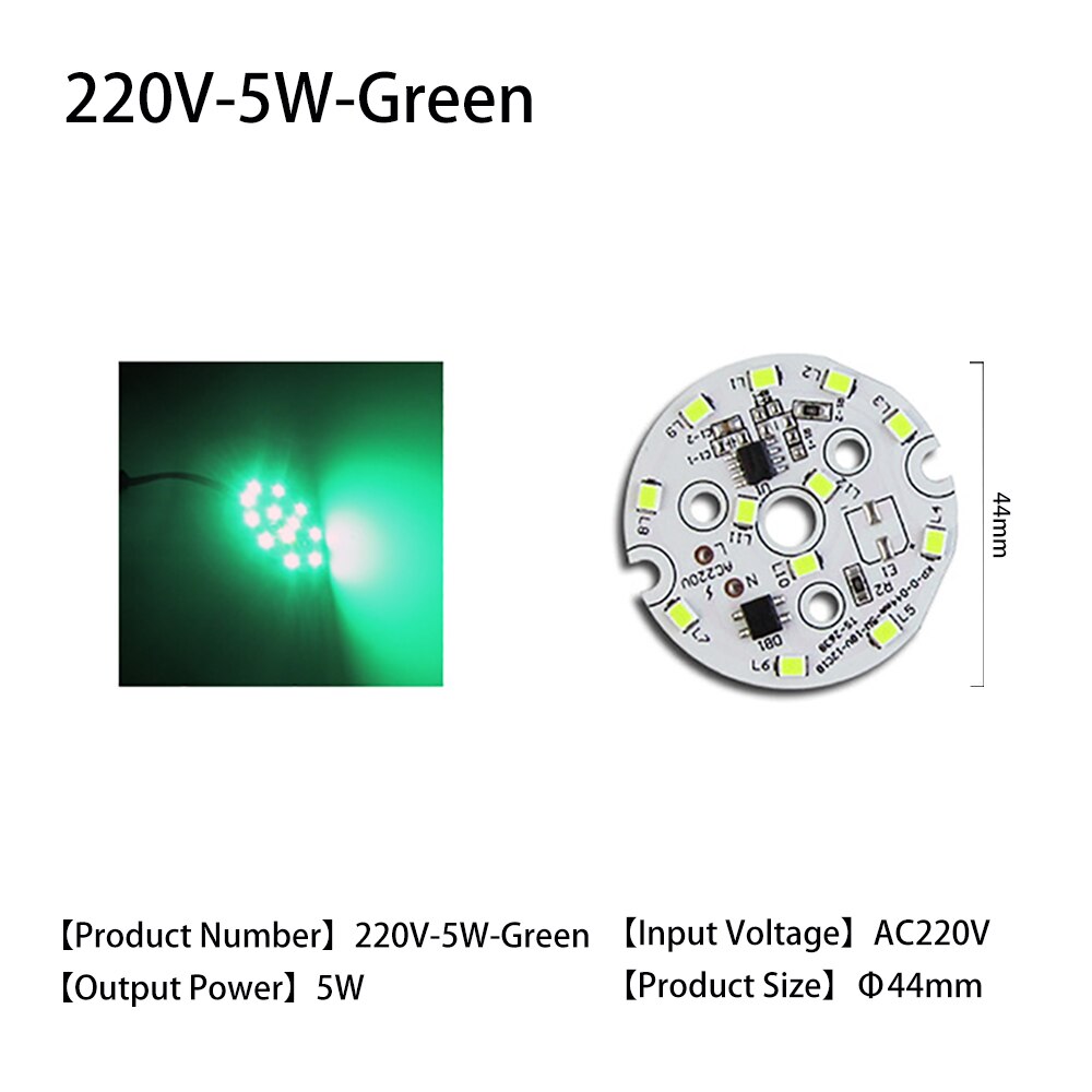 Puce LED 220V, lumière bleue et verte, 5W, linéaire, USB-HID, Pcb haute tension, panneau Source de lumière couleur, 2835 SMD: 220V-5W-Green