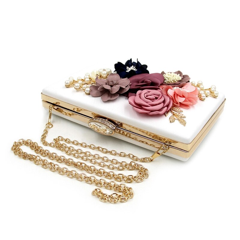 Vrouwen Clutch Bag Bloemen Party Purse Wedding Avond Handtassen, Wit