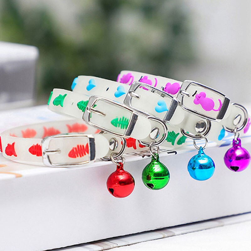 Collares de silicona fluorescentes para mascotas, brillo nocturno, para evitar la pérdida de campanas, adecuado para gatos y perros pequeños y medianos, 1 unidad