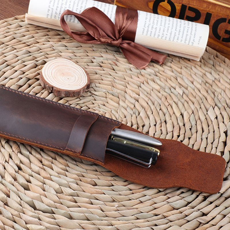 Porte-stylo en cuir marron, pochette pour stylos à bille fait à la main, housse de protection pour bureau collège