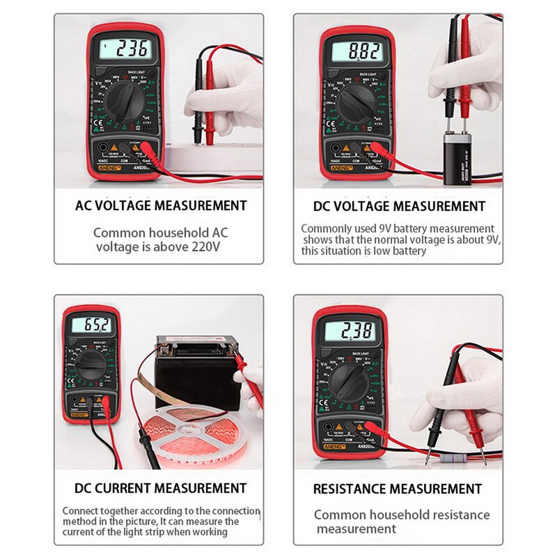 Portable 8205C Digital Multimeter AC / DC Ammeter Volt Ohm Tester Meter Multimetro With Thermocouple LCD Backlight