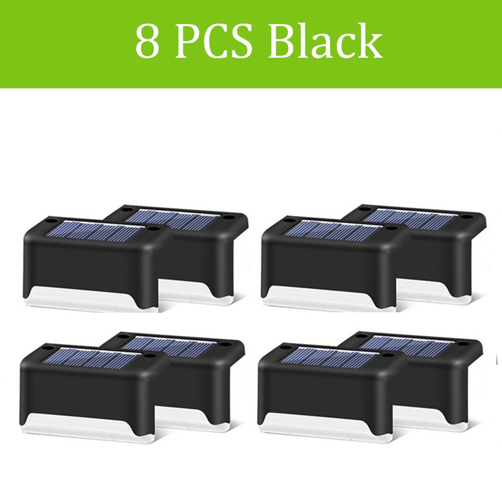 Luz LED para vallas 16 Uds., luz Solar para escaleras y caminos, lámpara impermeable para caminos de pared, iluminación para jardín, paisaje y patio: 8 pcs Black