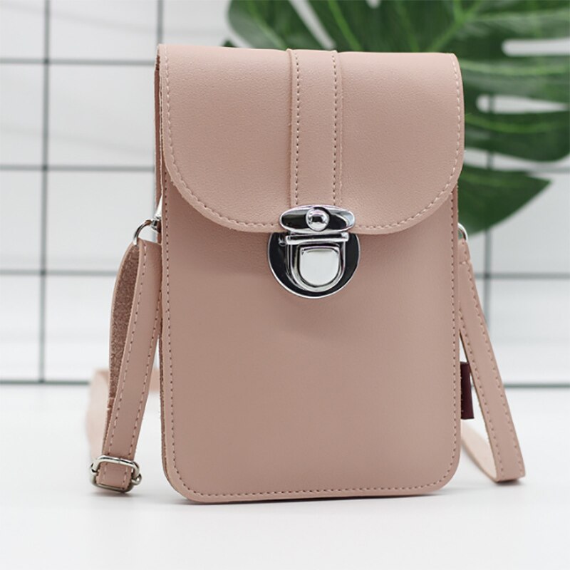 Zomer Vrouwen Outdoor Pu Leather Pocket Portemonnee Crossbody Schoudertas Mode Lock Decoratieve Mobiele Telefoon Touch Screen: Roze