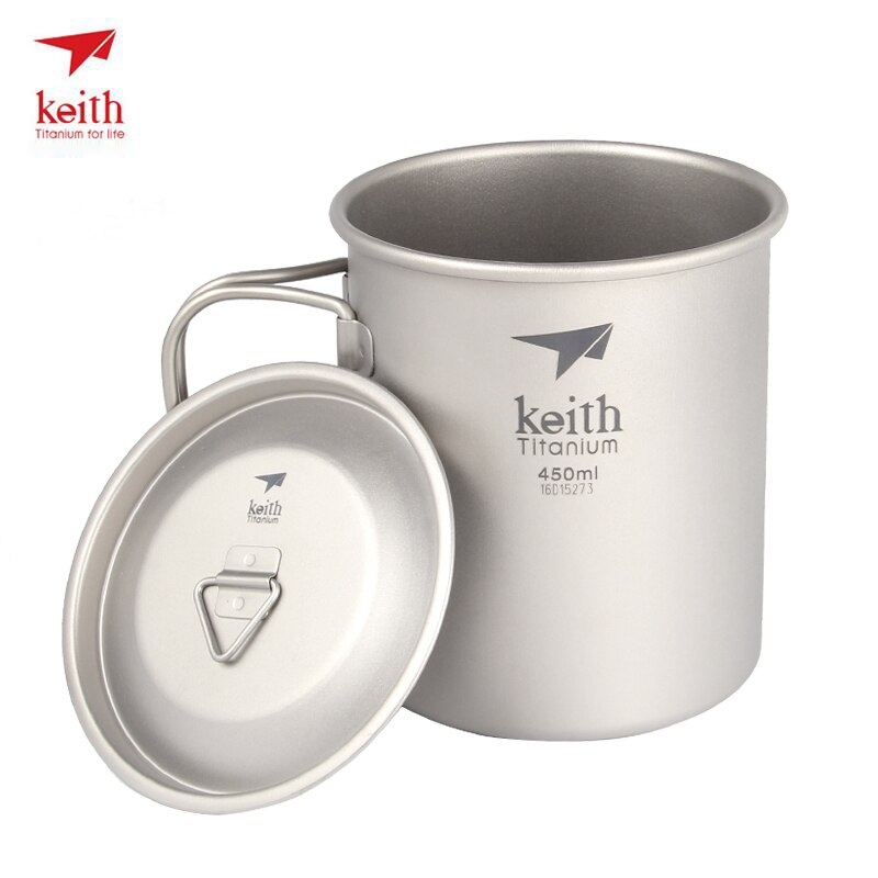 Keith titanium kopp titan vann krus sammenleggbart håndtak enkelt vegg kopp utendørs camping reise tur kopper med lokk 220ml-900ml