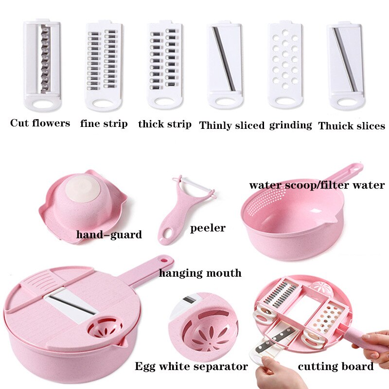 Multifunctionele Groentesnijder Aardappel Slicer Koken Gereedschap 12 In 1 Rasp Gadgets Slijpen Huishouden Keuken Accessoires: pink