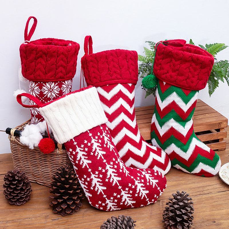 Rode Kous Gebreide Sokken Voor Home Decoratie Kerst Cadeau Zak Snoep Zakken Bag Kerstsok Ornamenten