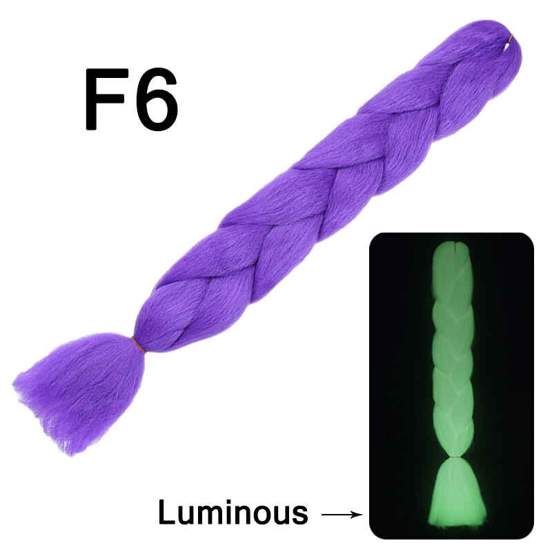 Neon Glowing Hair Florescent Light Braiding Hair Synthetic Jumbo Braids Shining Hair in the Darkness 24inch 100g kanekalon: F6