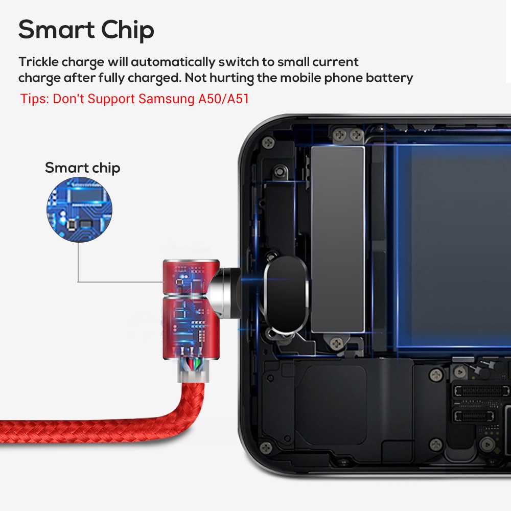 Topk AM30 Magnetische Oplaadkabel, 90 Graden Led Kabel Voor Iphone 11X8 7 6 Plus & Micro Usb Kabel & Usb Type-C Usb C Kabel