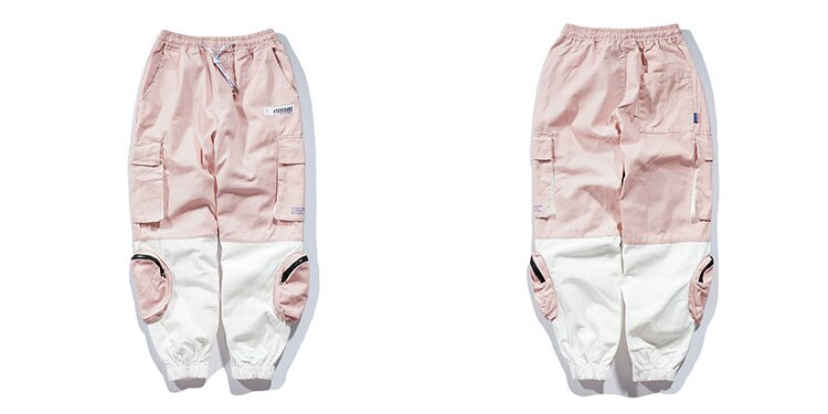 Casual hip hop bukser herre patchwork bukser elastisk midje joggebukser mote joggers harajuku streetwear: Rosa / Xl