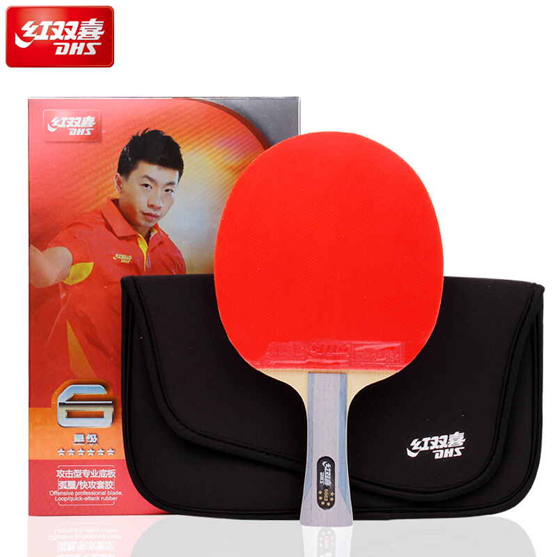 DHS Tischtennisschläger 6-Stern Hurrikan 8 Tinarc Gummi 6002 mit Tasche, Tischtennisschläger für Sport und Fitness, Tischtennis-Ausrügestochen