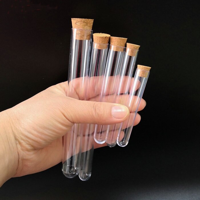 50pcs length 60mm to 150mm laboratory clear plastic test tube round bottom pipe with cork
