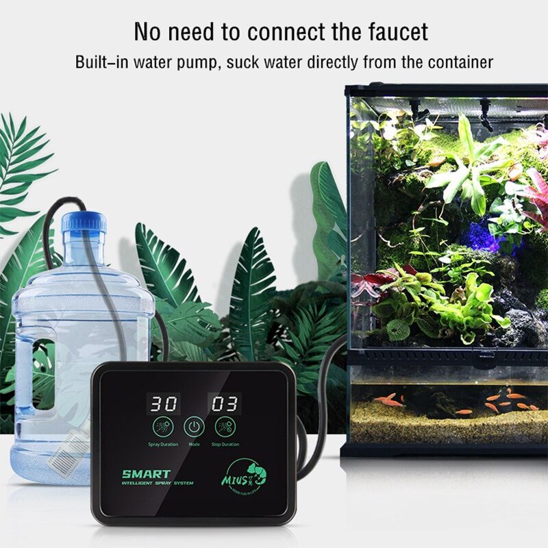 Nebulizador de reptiles inteligente electrónico, terrarios, humidificador, temporizador, rociador automático de niebla, Kit de sistema de selva tropical, Control de aspersores