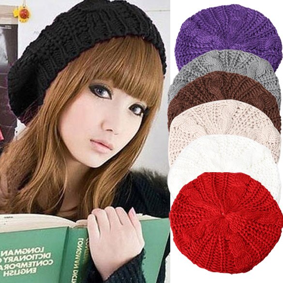 Warm Winter Women Beret Knitted Baggy Beanie Hat Multicolor Ski Cap