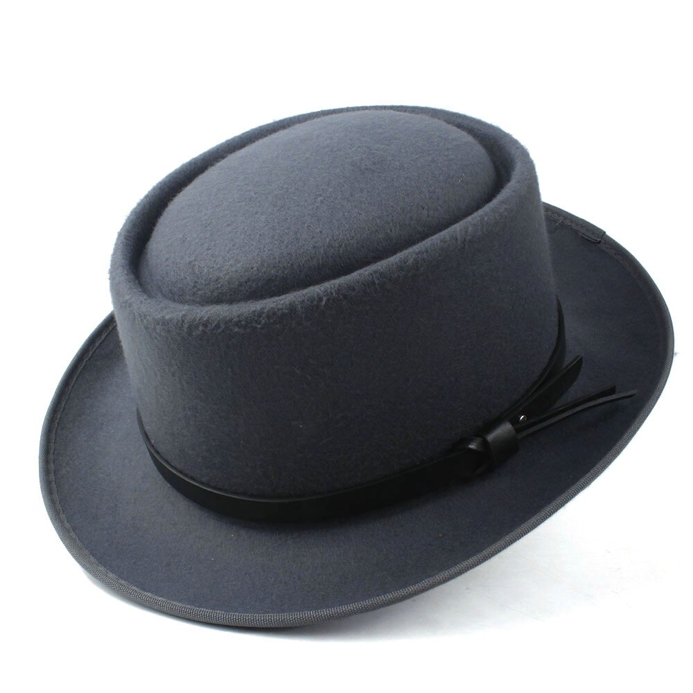 Mode vrouwen Fedora Hoed met Pork Pie Hoed voor Dame Kerk Wolvilt Hoed Kerk Trilby Tovenaar Platte Hoed maat 58cm