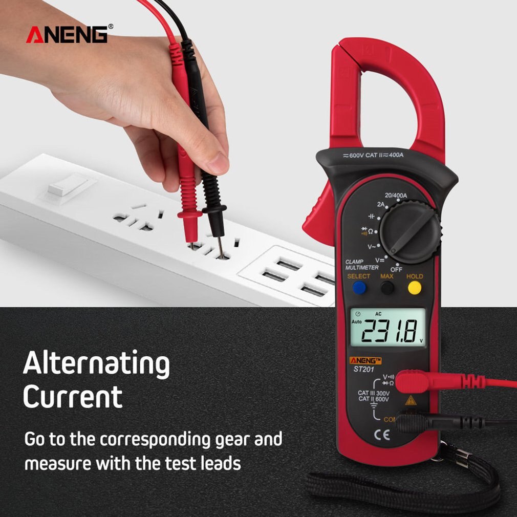 ST201 Counts Digital Clamp Meter Multimeter DC/AC Voltage Ammeter Resistance Capacitance Diode Tester Data Hold