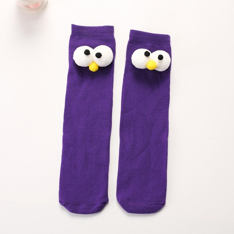 Meias de bebê longas de algodão para desenho de olho grande para infantil meninas socks for girl: ROXO