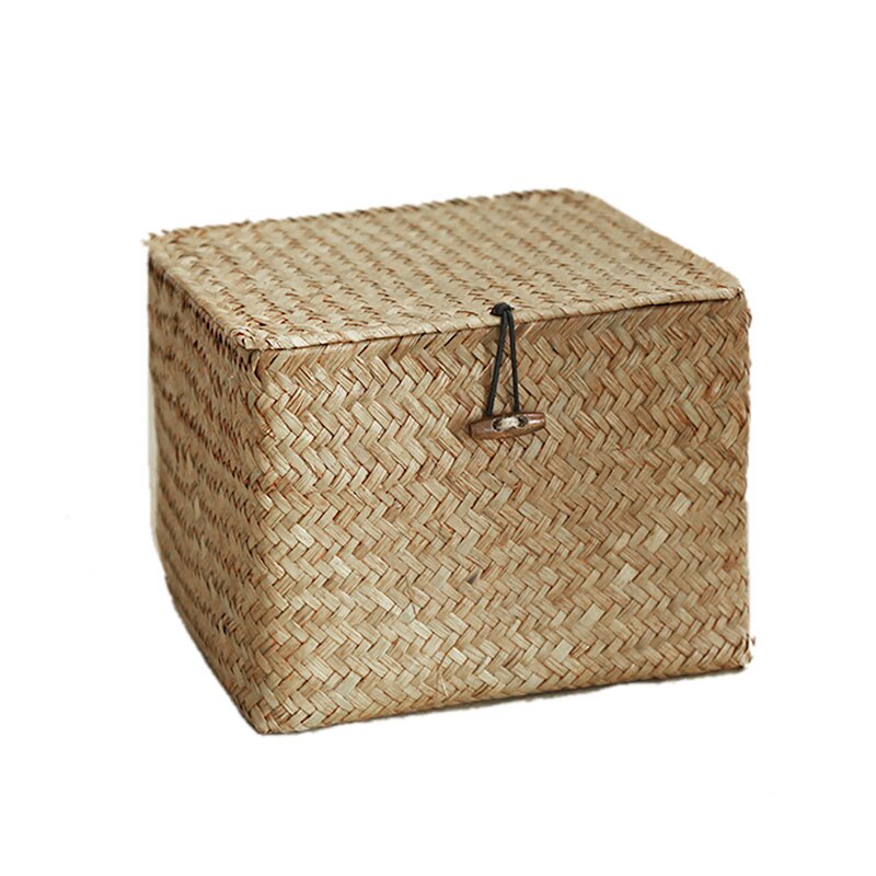 Opbergdoos Zeegras Rotan Rechthoekige Mand Deksel Keuken Fruit Groente Weven Case Slaapkamer Huishoudelijke Thuis Leveringen