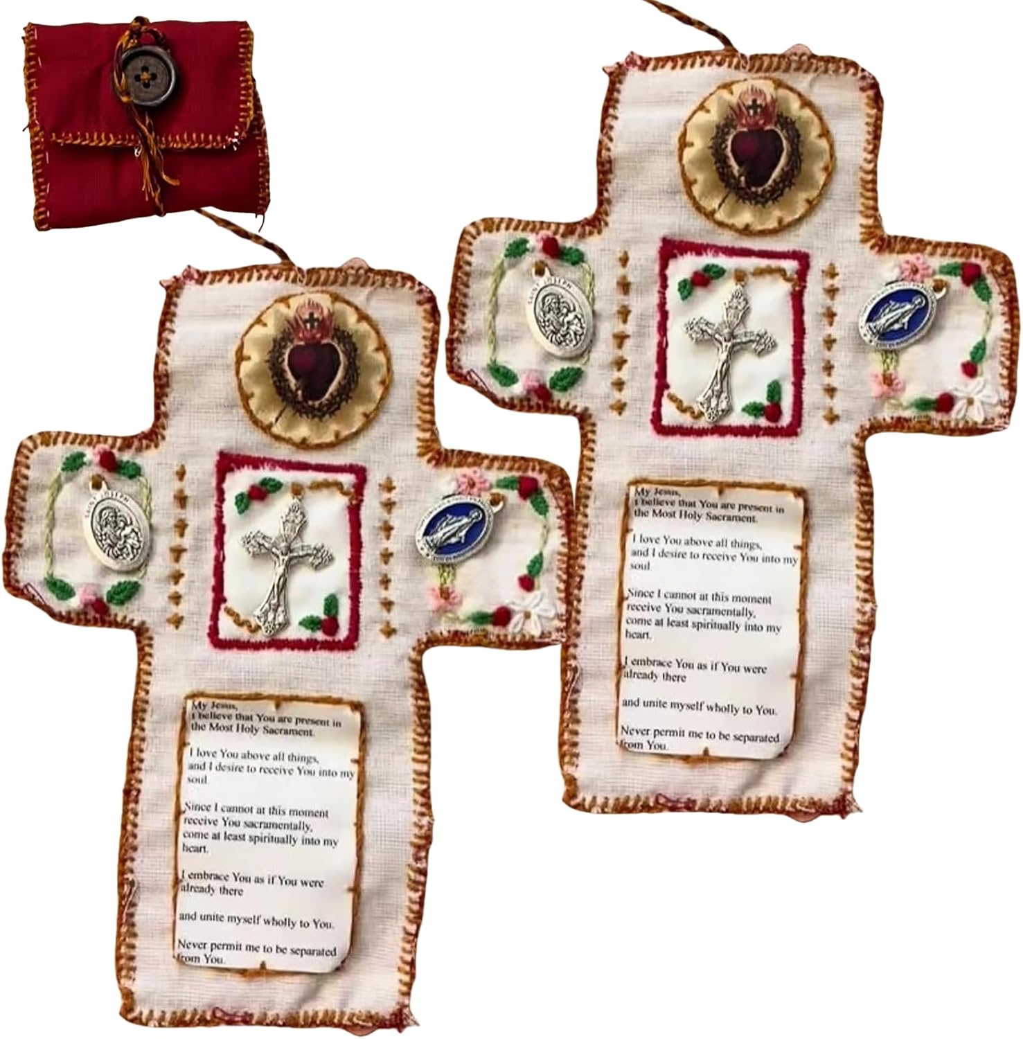 Pocket Shrine with Silver Cross Included Inside, Mini Prayer Quilt with Cross Inside, Encouragement Christian Spiritual: light green