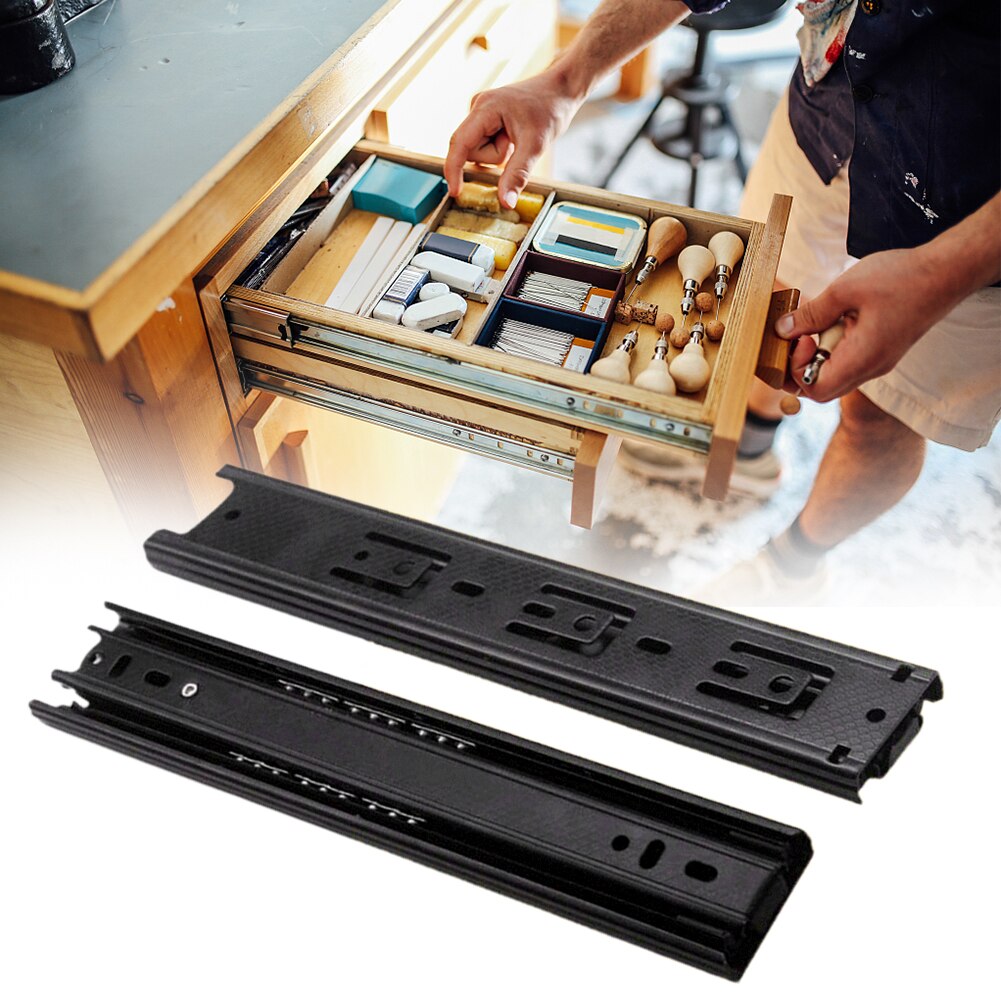thumbnail image 2 of 450mm Drawer Slide Rails 2-Pack - 17mm Ball Bearing Slides For Kitchen Cabinets & Furniture 2 of 11