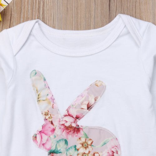 Nyfødte babypiger blomsterprint kanin bodysuit + blomster print bukser 2 stk tøj sæt