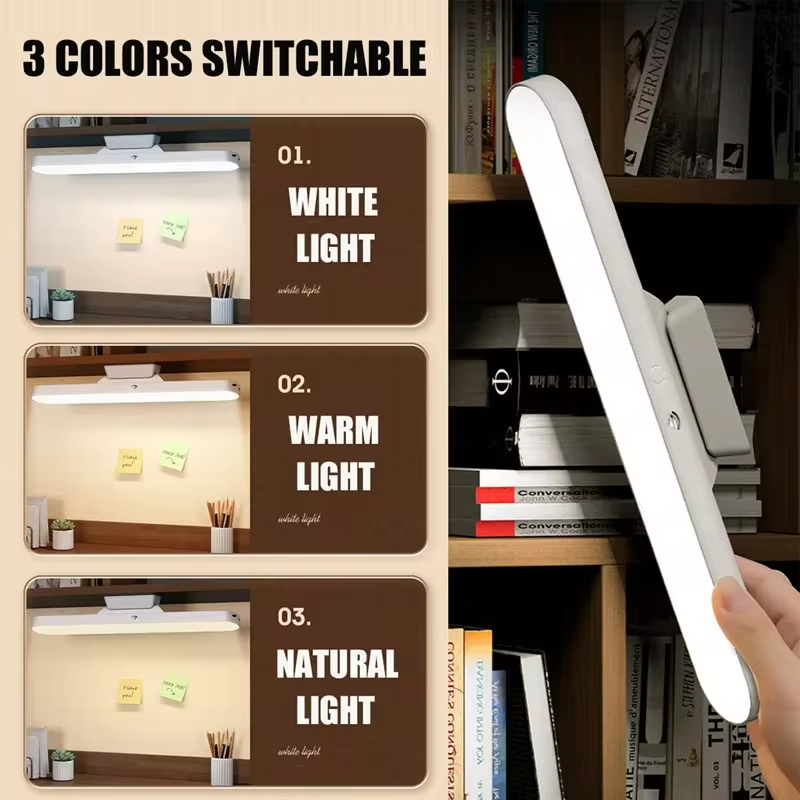 LED-tafellamp Magnetisch hangend USB oplaadbaar bureaulampje 3 kleuren leeslamp met afstandsbediening Dimbaar Studentenleerlampje