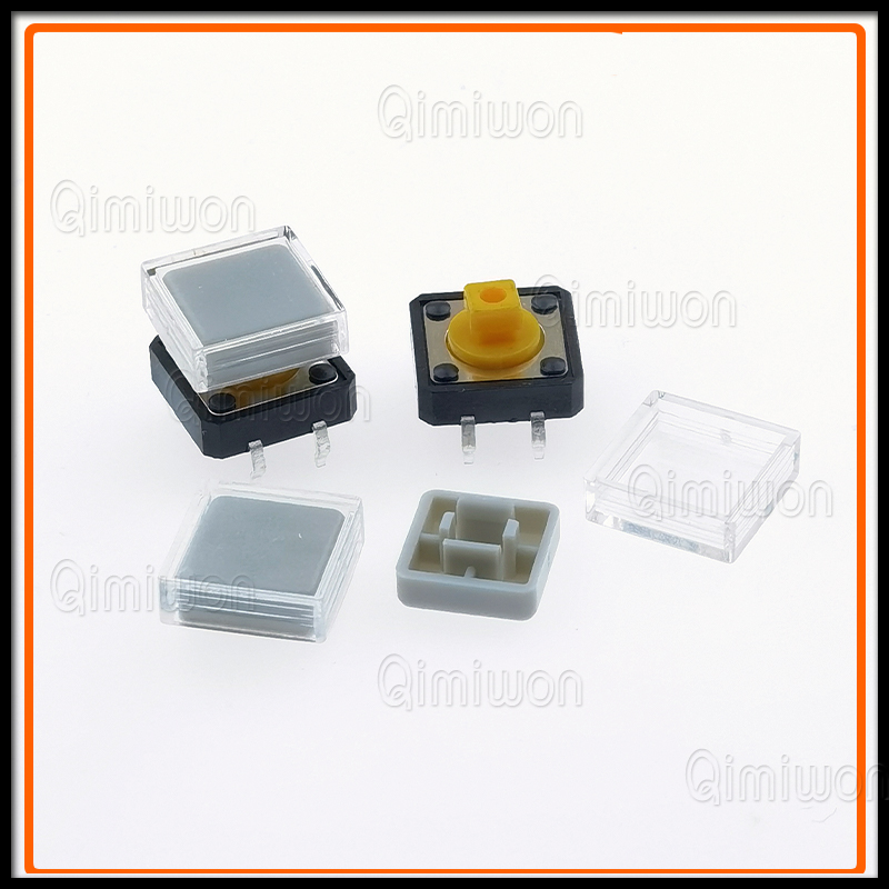 10 Stuks B3f Tactiele Drukknopschakelaar + A14 Kleur Hoed 10 Stuks + Transparante Dop 10 Stuks Kortstondige Tact Touch Microschakelaar 12*12*7.3Mm: Zilver