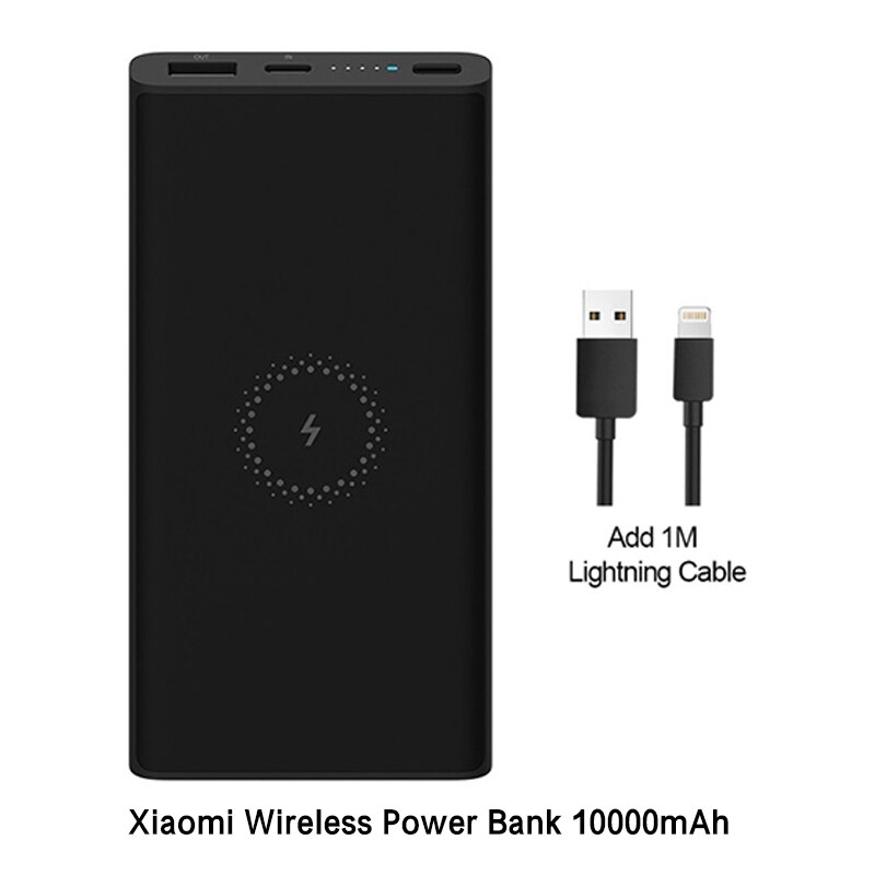 Xiaomi Wireless Power Bank 10000 mAh USB Type C Mi Powerbank Portable Qi Fast Wireless Power bank charger for Xiaomi iPhone: Black Add Lightning