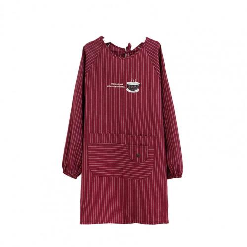 80% Verkoop Lange Mouw Schort Huidvriendelijke Met Zakken Polyester Katoen Dames Werkkleding Schorten Voor Koken: Wine Red