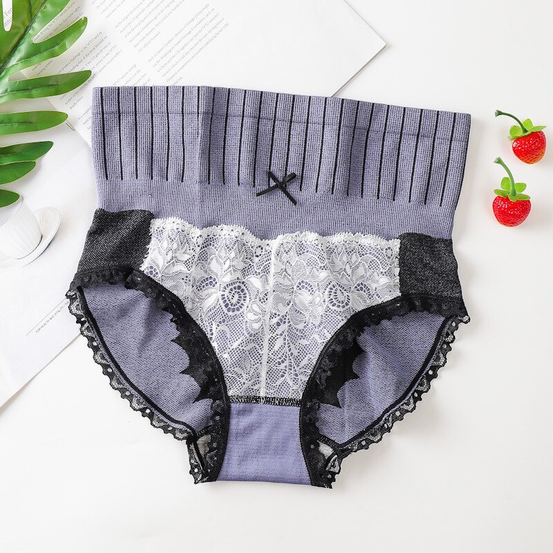 High Waist Tight Belly Women Panties Lace Sweet Underwear Graphene Crotch Antibacterial Lingerie Soft Comfortable Pantys: purple panties / L