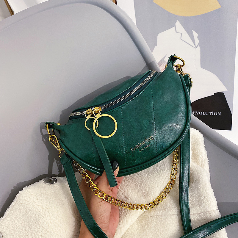 PU cuir sacs à bandoulière pour femmes chaînes étanche épaule sac de messager dame voyage sacs à main Vintage poitrine sac: green