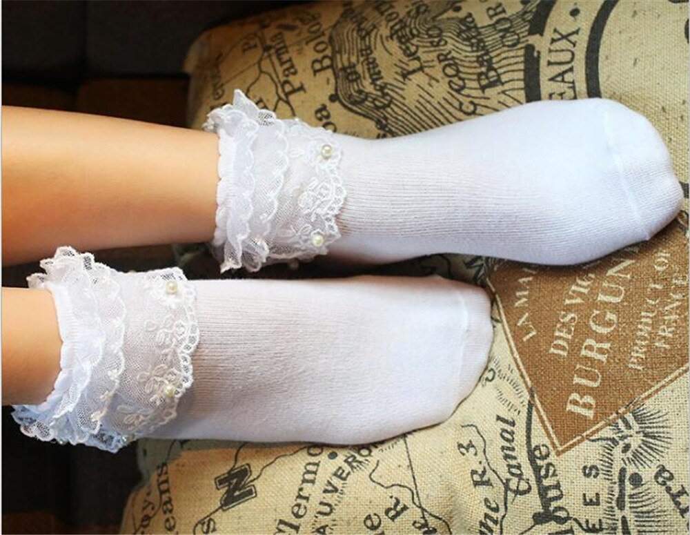 Chaussettes Lolita en dentelle couleur unie pour femmes, jolies chaussettes de princesse en coton, B415