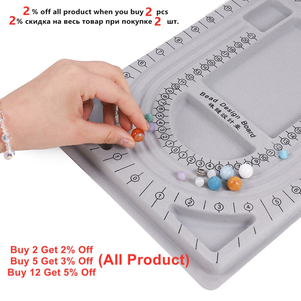 Gray Flocked Bead Board Bracelet Beading Organizer Jewelry Making Tray WorkBenches Size Measuring Plate Craft Tool Accessories