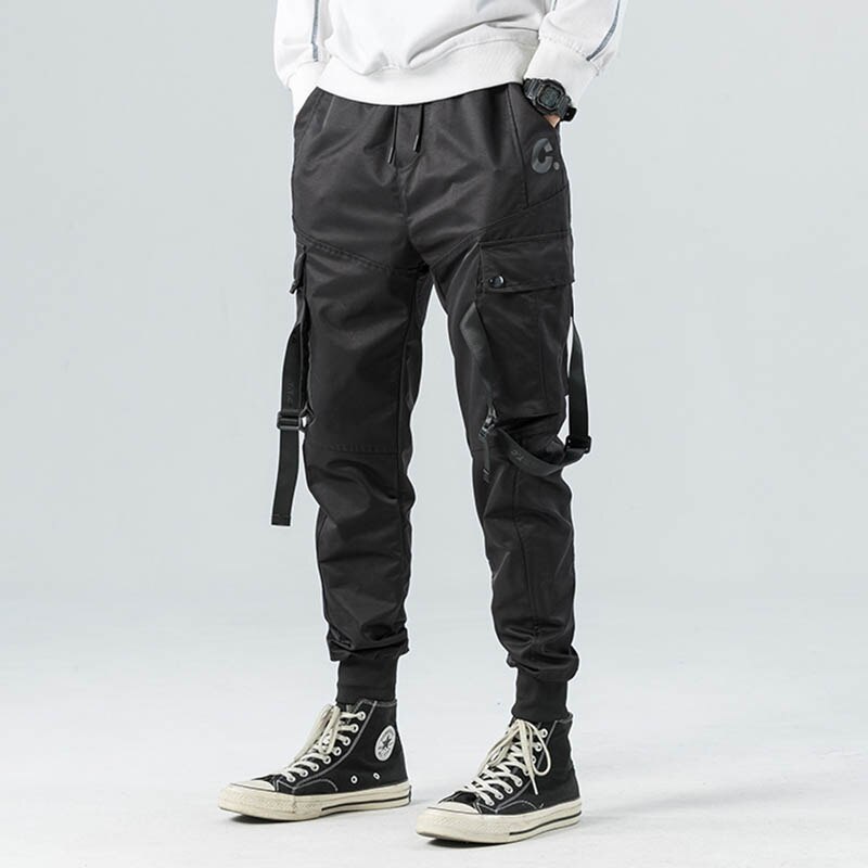 Hip hop cargo bukselommer mænd streetwear harajuku joggers bukser hiphop swag bånd harembukser afslappet bukser: Asiatiske xl