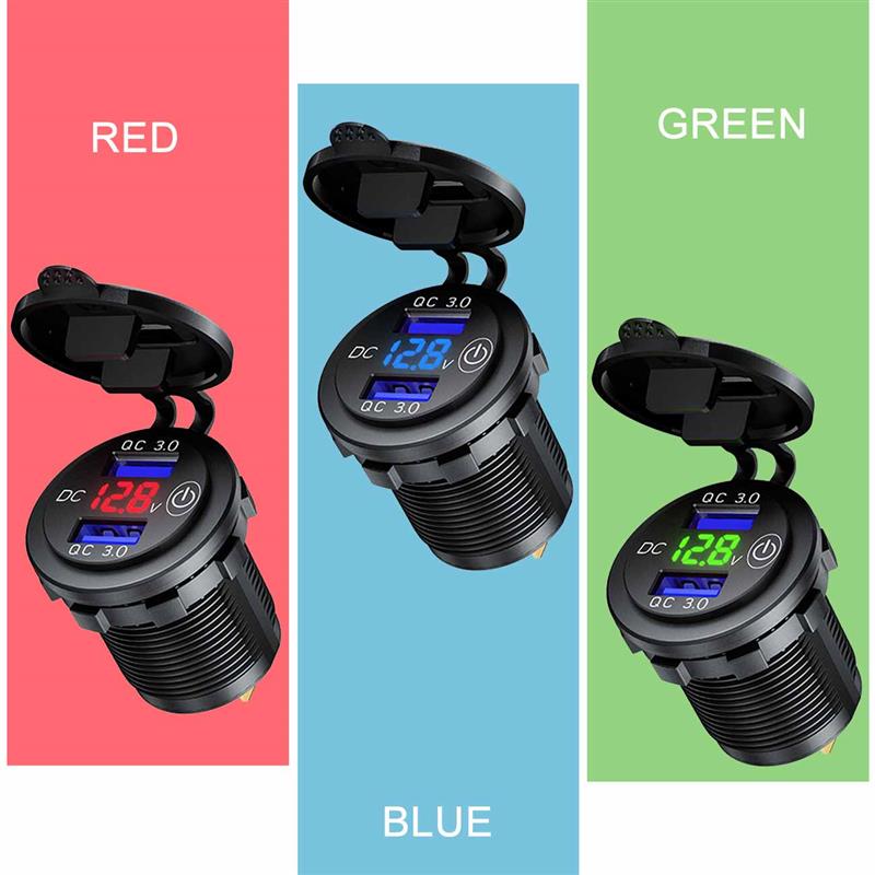 Wasserdicht 12V 24V QC 3,0 Typ C Dual USB PD Schnelle Auto Ladegerät mit Energie Schalter für Lkw motorrad Marine Stiefel SUV ATV Cellphon