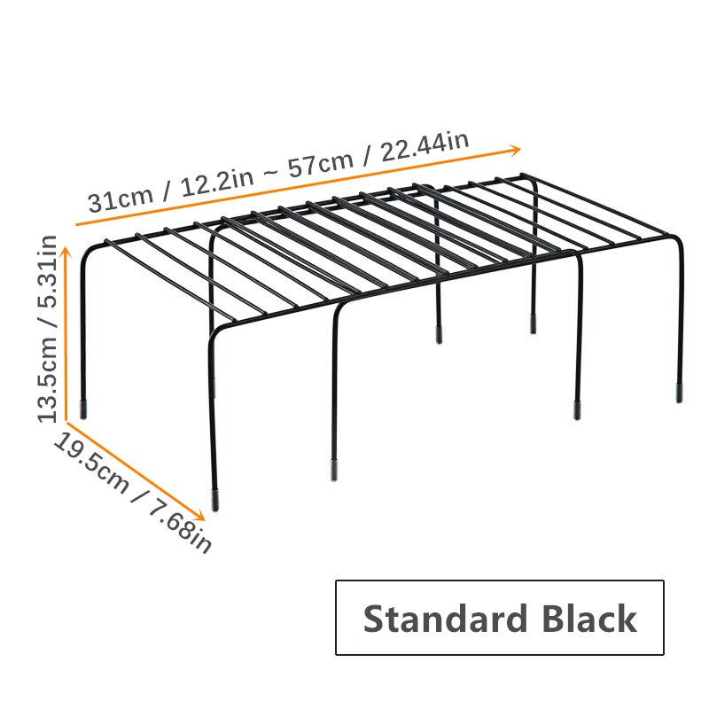 Adjustable Kitchen Thickened Storage Rack Kitchen Cupboard Storage Shelf Kitchen Organizer Wardrobe Shoe Organizers Saving Space: Standard Black