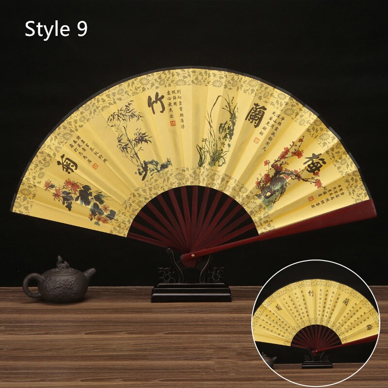 10 Inch Vintage Bamboe Fan Chinese Vouwen Zijde Doek Fan Patroon Art Craft Wedding Dance Hand Fan