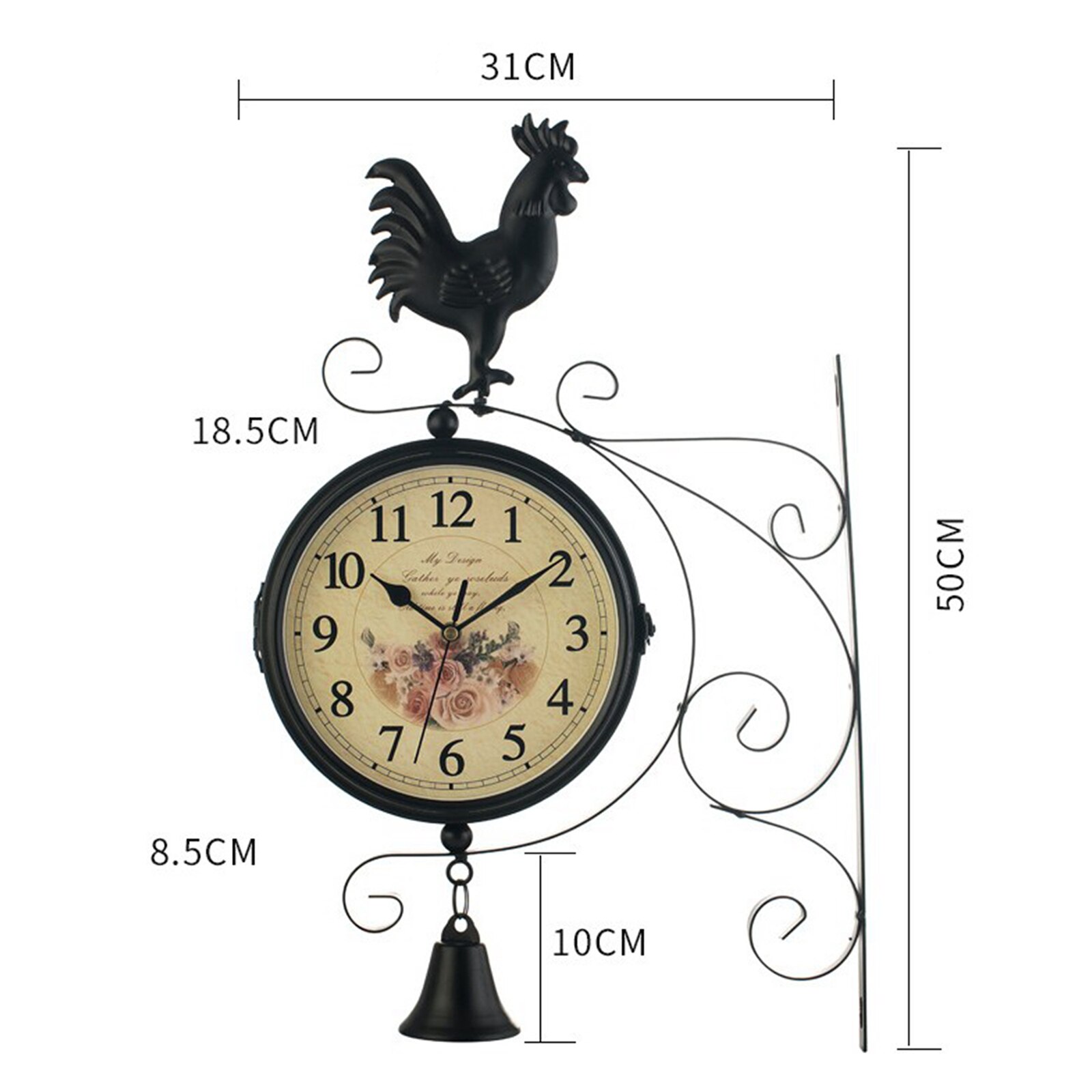 Retro Double Sided Wall Mounted Bracket Clock Quartz Glass Mirror Wall Clock Home Living Room Bedroom Decor Hanging Clocks