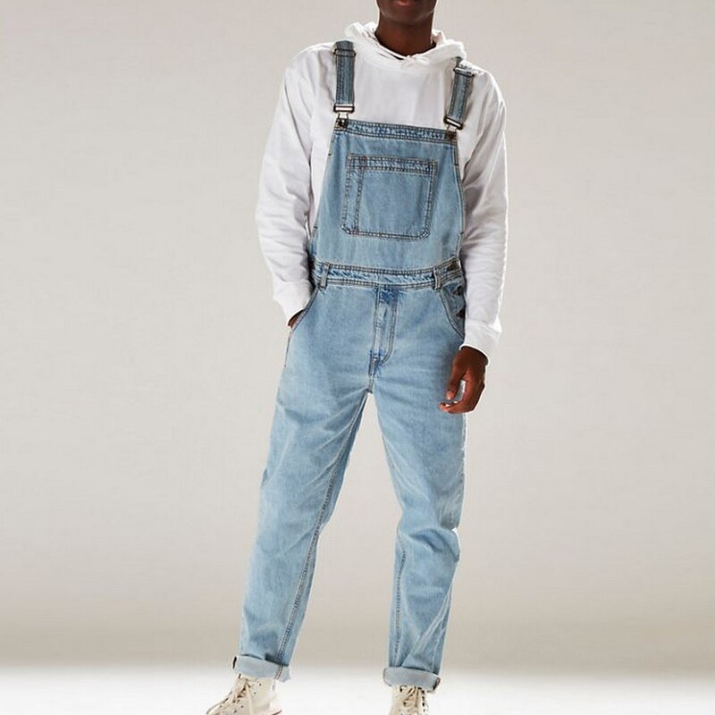 Heflashor heren casual jeans denim band jeans jumpsuit losvallend mouwloos casual vrouwelijk overalls tuinbroek playsuit: Lichtblauw / Aziatische maat xxxl