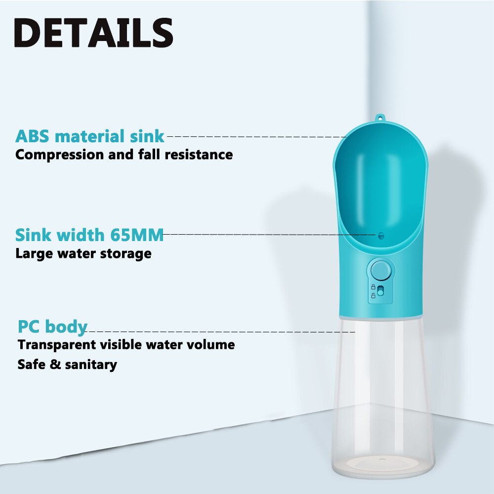 Bouteille d'eau portable pour chien et chat 400ml avec verrouillage à une clé, pour voyage en plein air