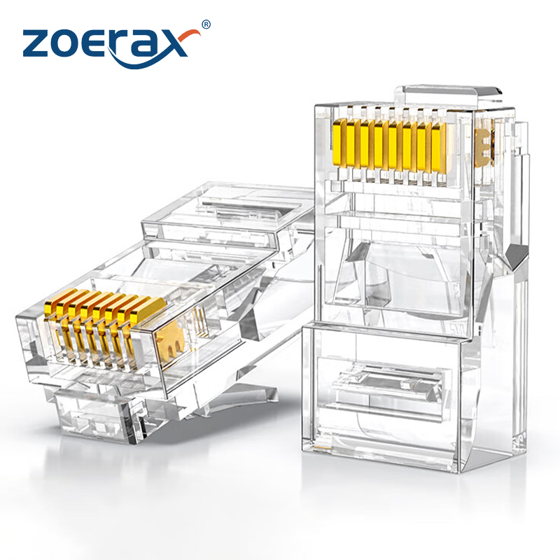 Zoerax CAT5e CAT6 Connector RJ45 Modulaire Plug Network Connectors 50μ Vergulde 1.1Mm Gat End Voor Ethernet Kabel