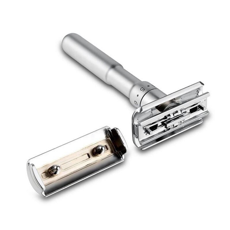 Adjustable Safety Razor Double Edge Classic Mens Shaving Mild to Aggressive 1-6 File Hair Removal Shaver it with 5 Blades