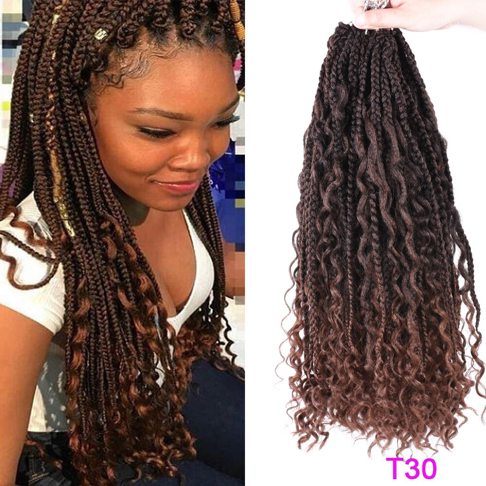 Messy Goddess Box Braids Hair Crochet Braid Hair With Curls End Synthetic Ombre  Braiding Hair Extensions 22inch 24Strands: T1B/30 / 6Pcs/Lot