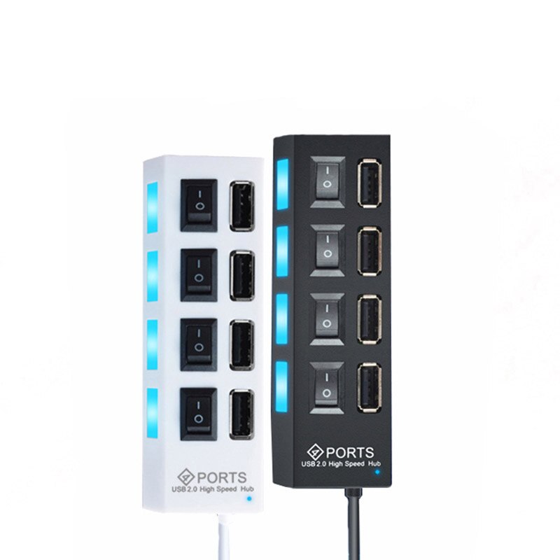 4-Port USB 2.0 HUB High Speed Data Transfer USB Splitter Adapter with Separate On/Off Switch and Indicator