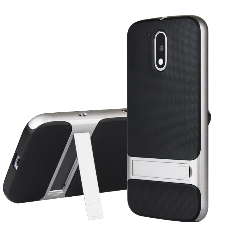 Leanonus 2 en 1 armure housse pour Motorola Moto G4 G4Plus dur PC + Coque arrière souple Coque de protection complète pour Moto G4 Plus Capa: For MOTO G4 Plus / Silver