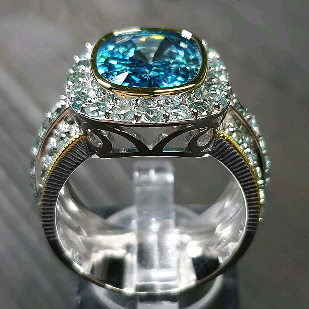 Huitan – bague de mariée deux tons pour femmes, bleu ciel brillant, accessoires de soirée, bijoux de déclaration,