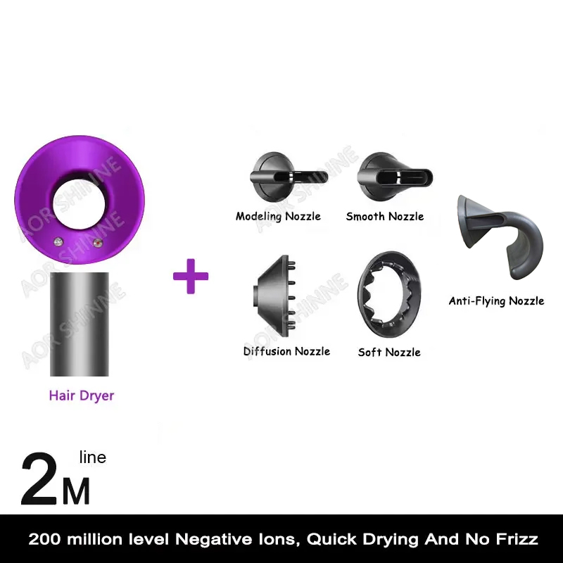 DS High Power Föhn Professionele krachtige haardroger Snelle snelle warme en koude aanpassing Ionische luchtföhn voor kapsalons: plum